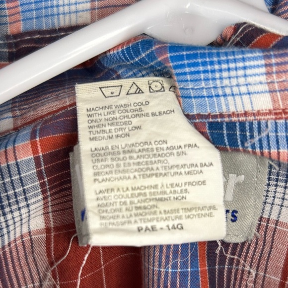 Wrangler Wrancher Pearl Snap Button Shirt Red Blue Plaid Mens Size 2XLT Western - Picture 6 of 7